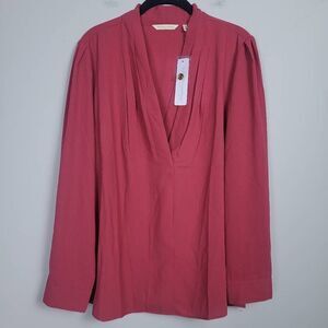 Soft Surroundings Womens Large Akira Blouse Garnet Pleated Long Sleeve NWT